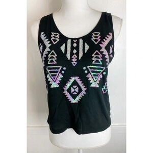 PINK • NWT Black Aztec Sequin Tank